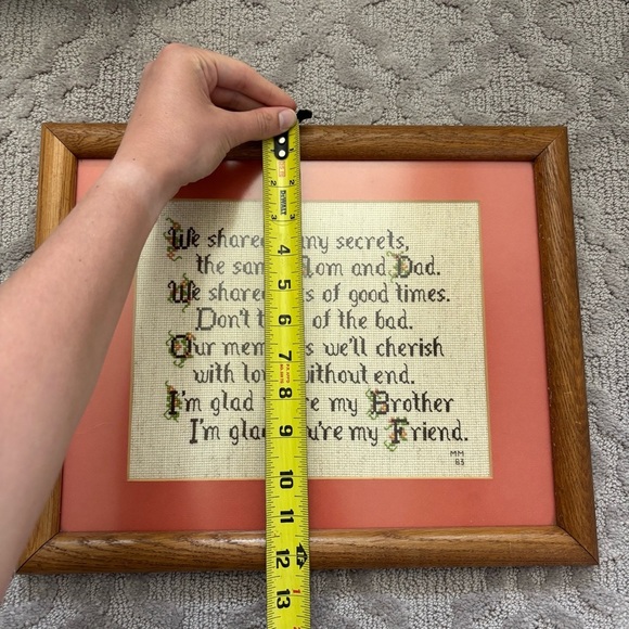 Brother Friendship Treasure Vintage Floral Cross stitch Needle point Framed Art - Picture 7 of 7